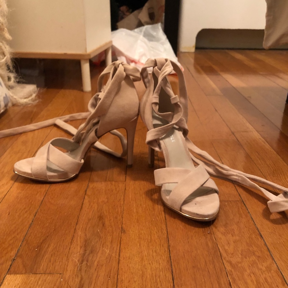 Light baby pink lace up heels